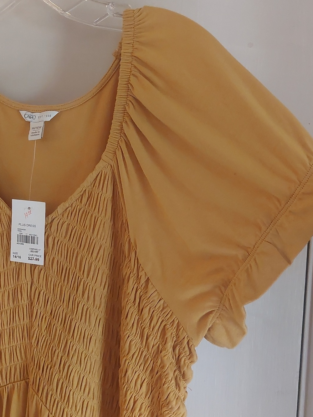 Cato Dijon Yellow Smocked Short Sleeved Babydoll Dress Womans Sz 14/16 - Picture 5 of 17